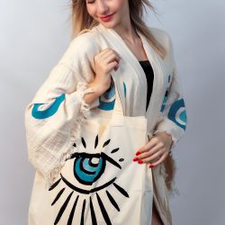 Evil Eye Stone Print Bathrobe Set - Görsel 10